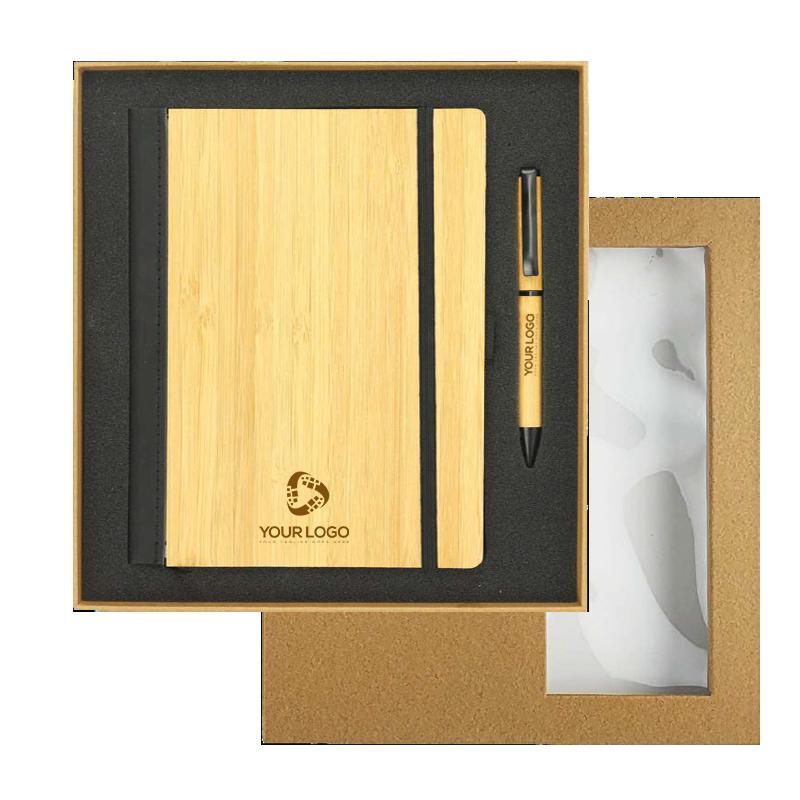 Natural Cardboard Gift Box With Bamboo Notebook and Pen Gift Set